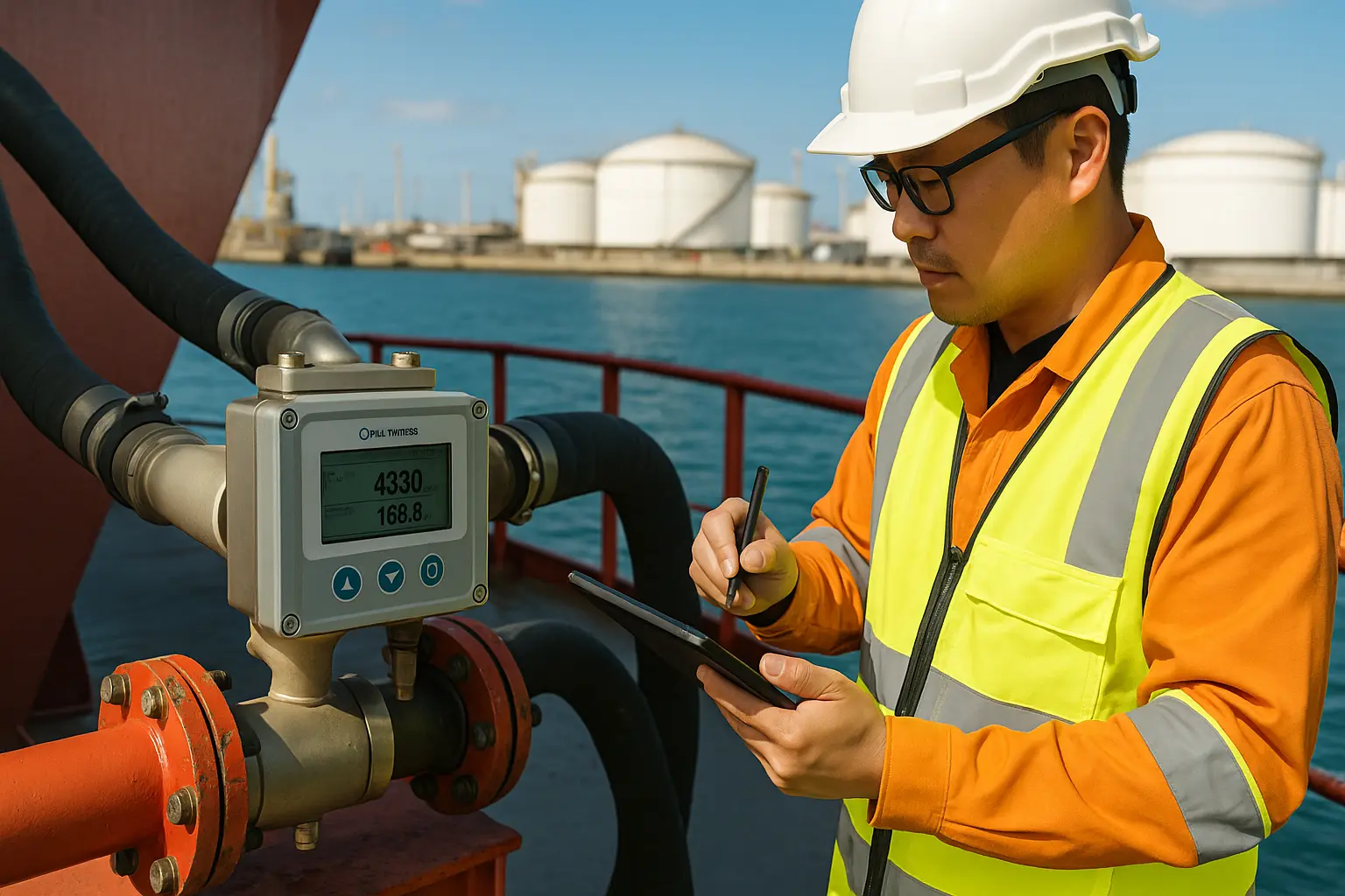 Marine surveyor inspecting vessel